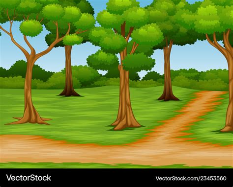 Cartoon Forest Scene With Dirt Road Royalty Free Vector