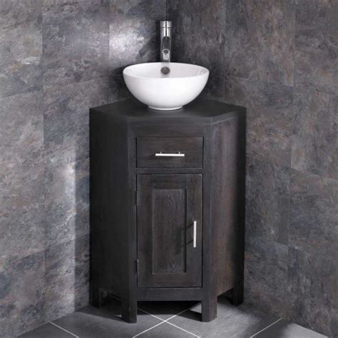 Dark Wenge Oak Corner Vanity Bathroom Cabinet Round Bowl Set Altasw