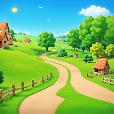 Premium Ai Image Animate Cartoon Background Village Road Generated Ai