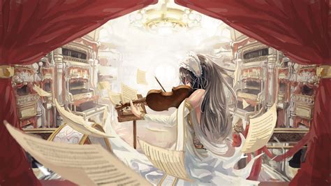 Violin Notes Music Anime Girl Wallpaper 3780x2126