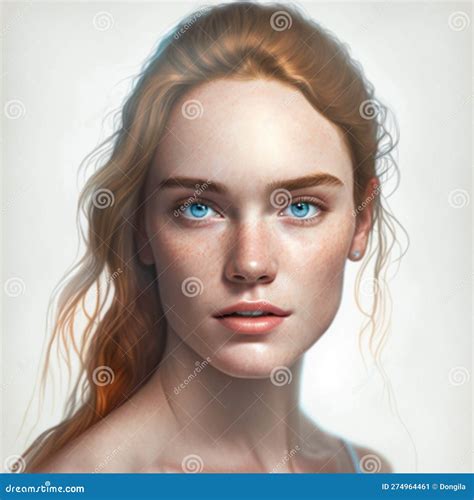 Beautiful Woman With Blue Eyes And Freckles Portraitgenerative Ai