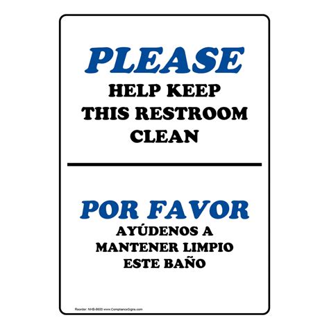 English Spanish Vertical Sign Please Help Keep This Restroom Clean