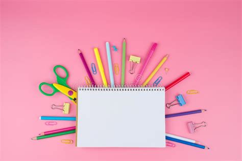 Colorful School Supplies On A Orange Background Back To School Concept