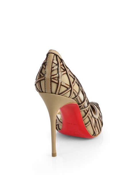 Lyst Christian Louboutin St Honore Leather Mesh Pumps In Natural