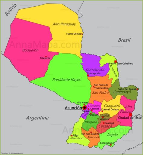 Bolivia esta localizada en america del sur. Mapa de Paraguay - AnnaMapa.com