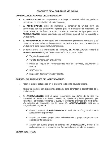 Contrato De Alquiler De Volquete 2020 Pdf Arbitraje Alquiler