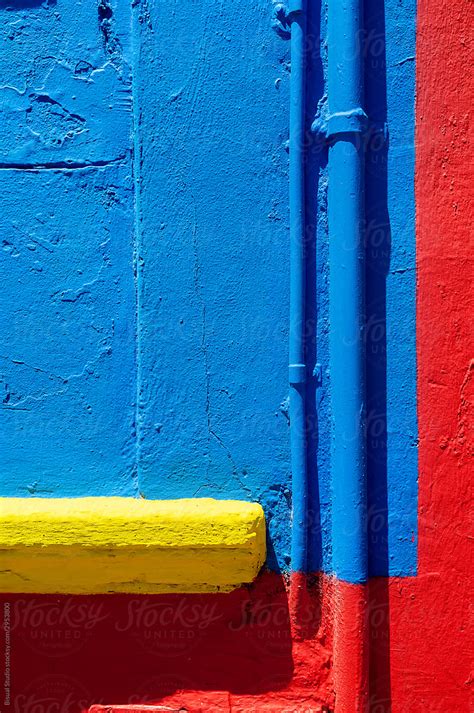 Detail Of A Yellow Blue And Red Wall In Caminito Street Buenos Aires