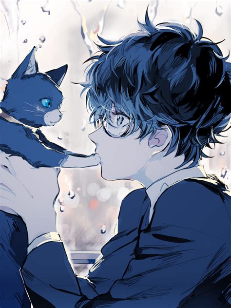 Download 1536x2048 Persona 5 Kurusu Akira Anime Boy Cat