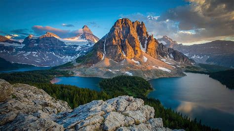 Mount Assiniboine British Columbia Rocks Lakes Clouds Sky Canada
