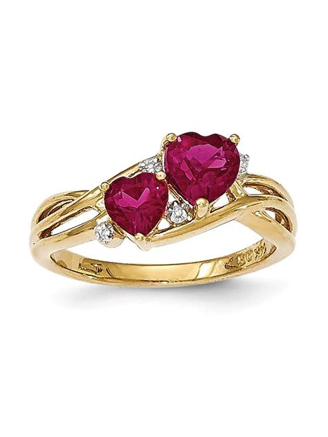 Diamond2deal 14k Yellow Gold Lab Created Ruby And Diamond Double