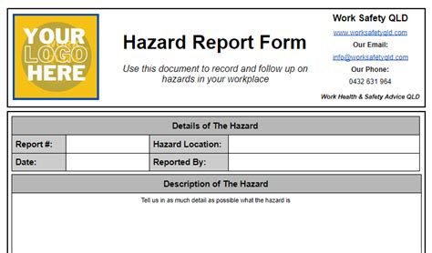 Free Hazard Report Form Template Work Safety QLD