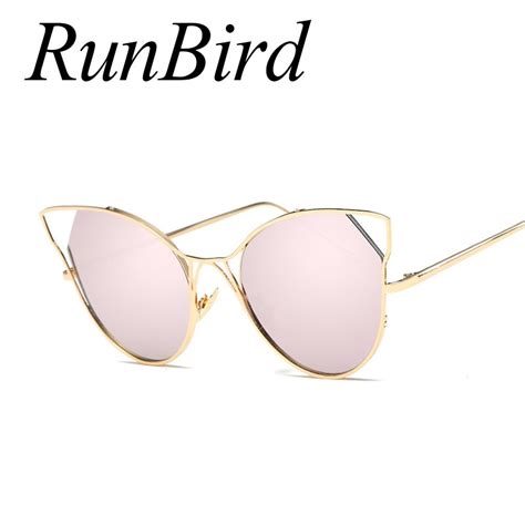 Runbird New Fashion Women Cat Eye Sunglasses Brand Designer Female Alloy Mirror Sun Glasses For