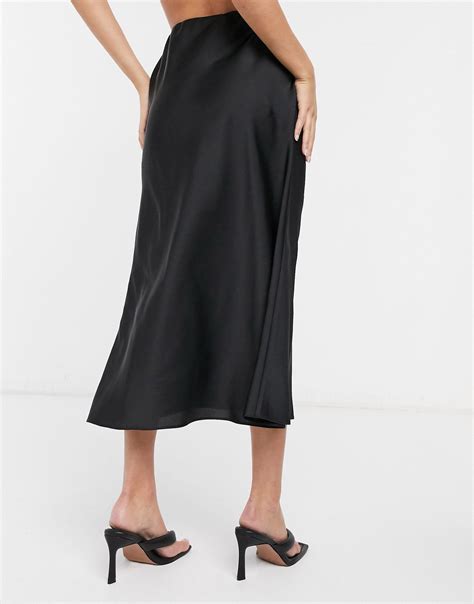 Asos Bias Cut Satin Slip Midi Skirt In Black Lyst
