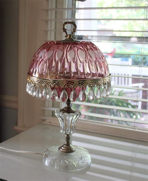 working vintage crystal glass prism rose boudoir 14 table lamp made in holland