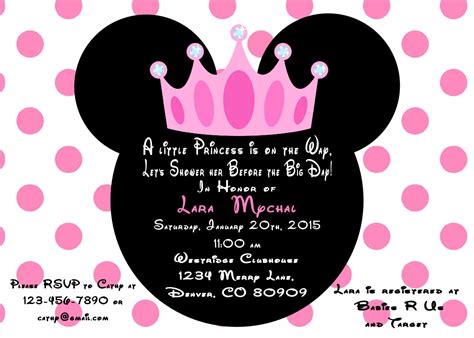 Create a unique invitation design with minnie mouse baby shower invitation template advertisement if you want to show a unique design for your party, you may try minnie mouse baby shower invitation template from our store on etsy. Minnie Mouse Princess Baby Shower Invitation Printed With