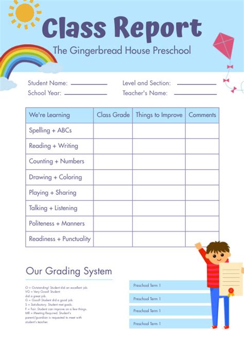 Elementary School Report Card Template Postermywall