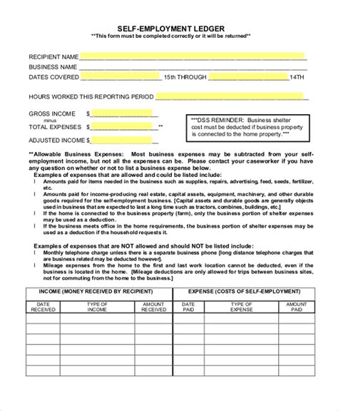 Free 11 Sample Self Employment Forms In Pdf Word Excel