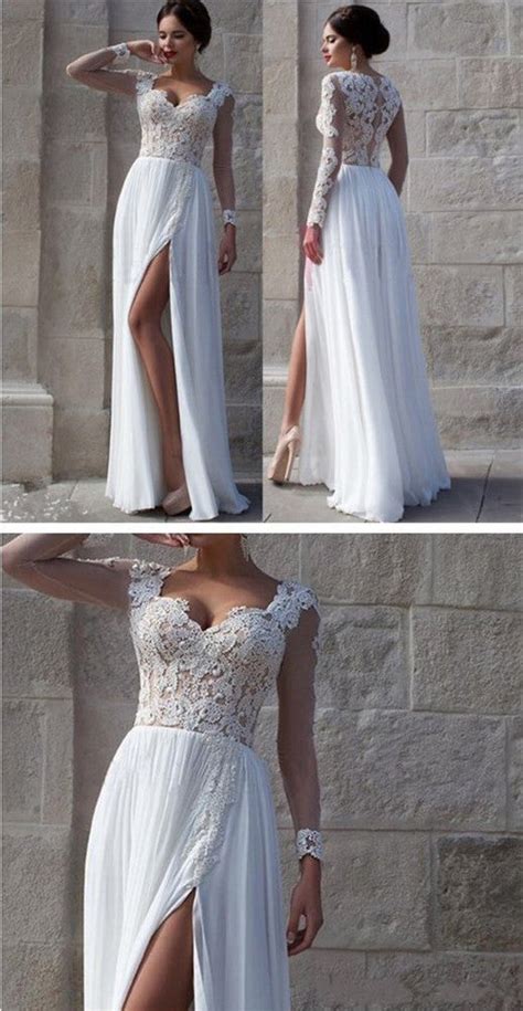 Elegant Prom Dresseswhite Side Slit Prom Dressescheap Wedding Dress