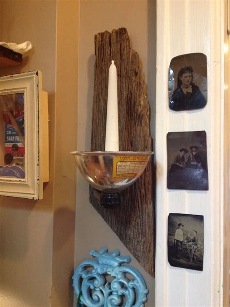 Candle Sconce Made From Barnwood And A Vintage Kodak Flash Reflector