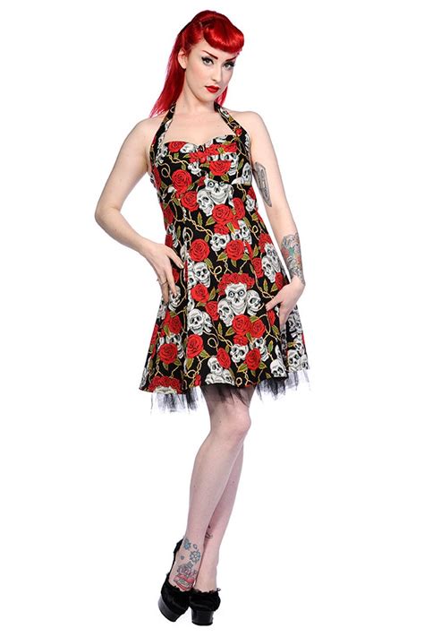 Rockabilly Red Rose And Skulls Party Tulle Mini Dress Dresses Black