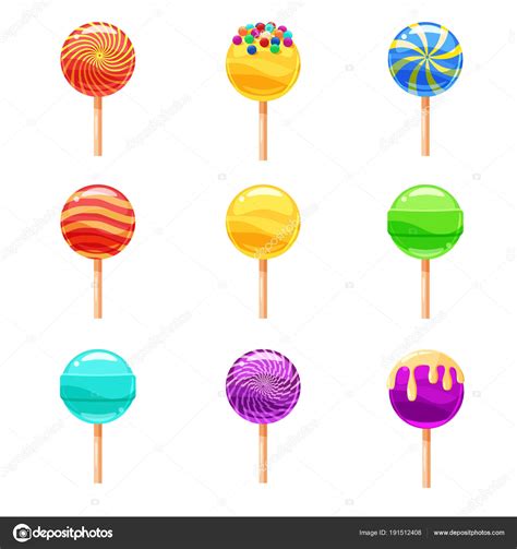 Set Of Colorful Lollipops Sweet Candies Vector Illustration Cartoon