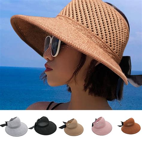 Travelwant Sun Visors For Women Wide Brim Straw Hat Women Beach Visor