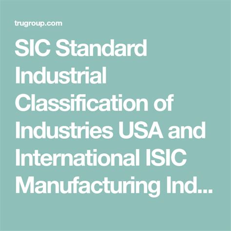 SIC Standard Industrial Classification Of Industries USA And