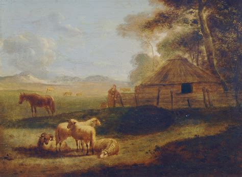 Pieter Van Der Leeuw Sonnenbeschienene Wiese Mit Schafen Und Hirtin