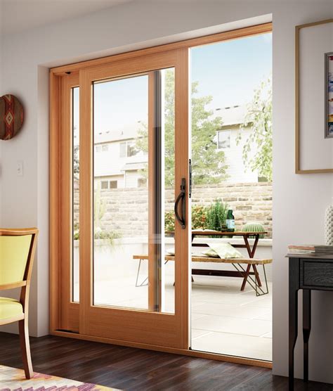 Sliding patio glass door replacement handle set, black with wood handle; Vinyl Sliding Patio Door | Montecito® Series | Milgard