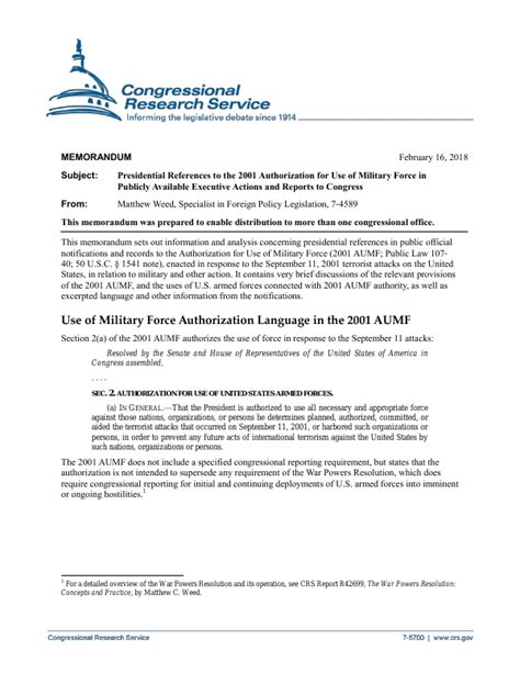 Presidential References To The 2001 Authorization For Use Of Military