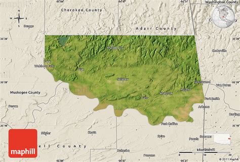 Satellite Map Of Sequoyah County Shaded Relief Outside