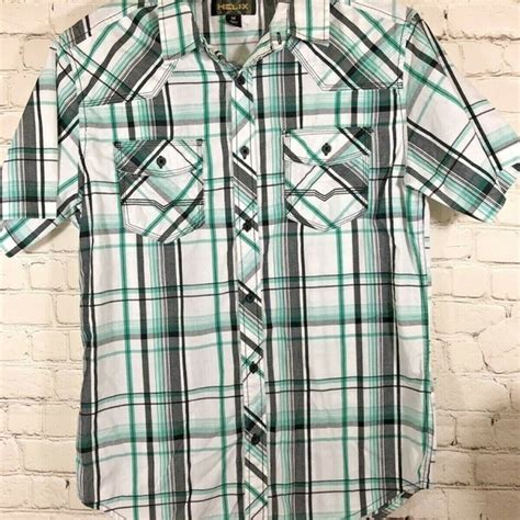 Helix Shirts Helix White Green Black Plaid Shirt Size Medium Poshmark