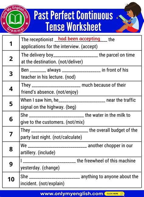 Past Perfect Continuous Tense Exercises With Answers