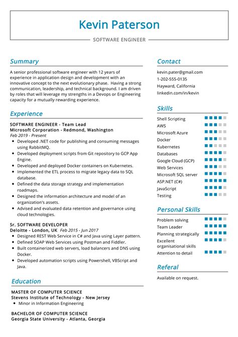 This cv template has everything you need to get the desired position. Software Engineer Resume Example | CV Sample [2020 ...