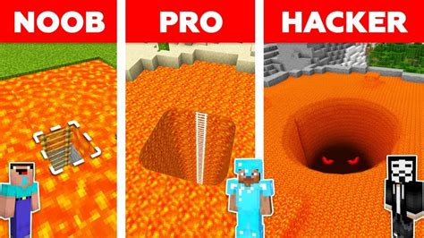 Minecraft Lava Tunnel House Build Challenge Noob Vs Pro Vs Hacker Vs