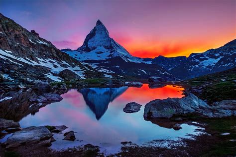 Landscape Photography Nature Lake Sunset Mountains Sky Matterhorn