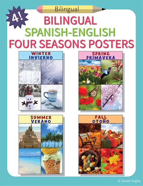 4 English Spanish Bilingual Four Seasons Posters Seasons Posters