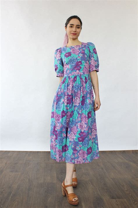 laura ashley teal floral dress xs s omnia