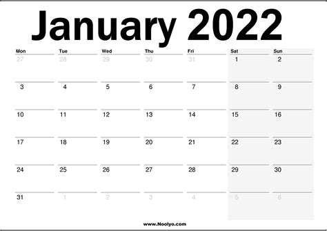 January 2022 Uk Printable Calendar