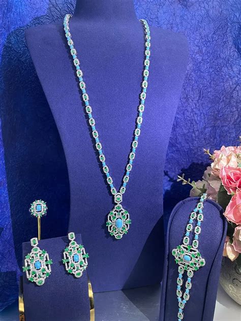 Janekelly Turquoise Luxury African Jewelry Sets For Women Wedding Party