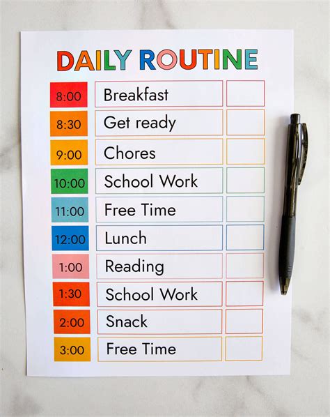 Printable Daily Routine Daily Schedule Template