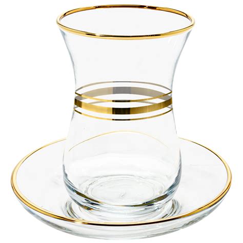 Buy Lav Elegant Turkish Tea Glasses And Saucers With Gold Rim And Accents 4 Ounce Cups With 4