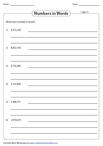 Mar 29, 2020 · in figures, 1 million is written as 1 followed by six zeros, or 1,000,000. Large Numbers in Words Worksheets | Millions