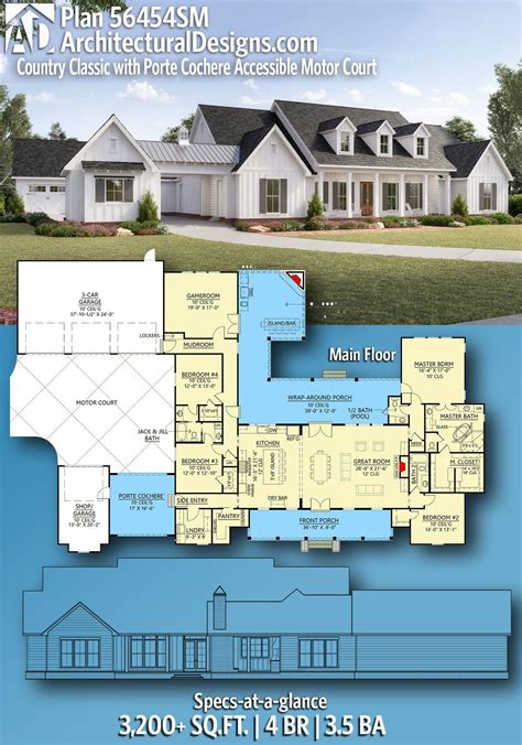 Architectural Designs Country Home Plan 56454sm Gives You 3 4 Bedrooms