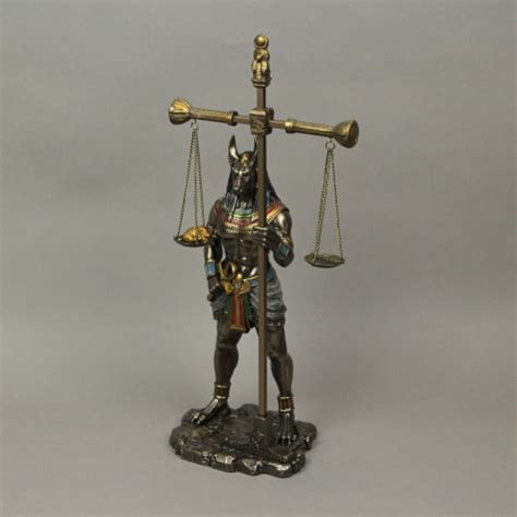 Ancient Egyptian Jackal God Anubis Holding Scale Of Justice Bronze