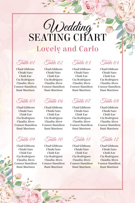 Floral Wedding Seating Chart Template Postermywall