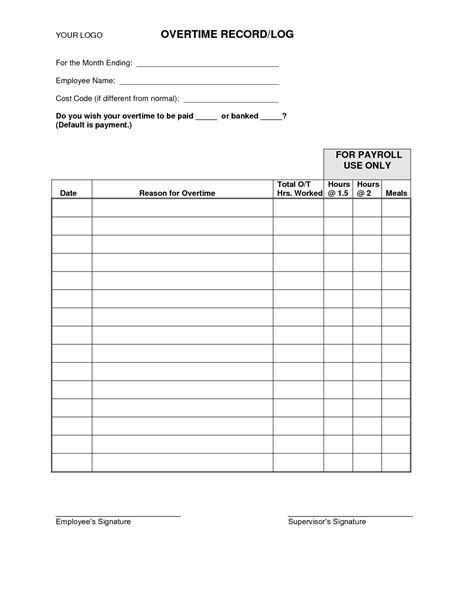 Overtime Record Sheet Free Forms Templates Places To Visit