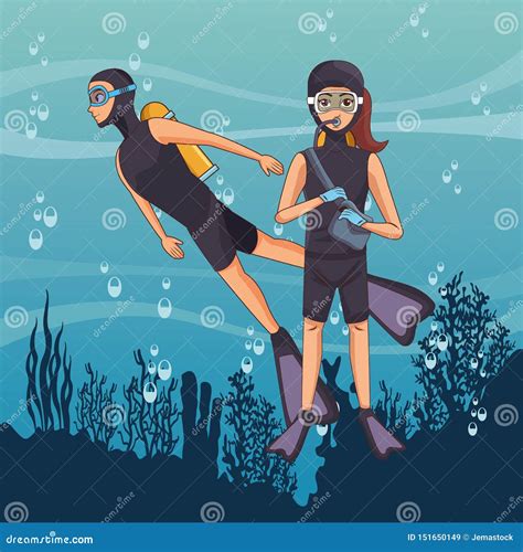 Scuba Diving Avatar Cartoon Character Stock Vector Illustration Of