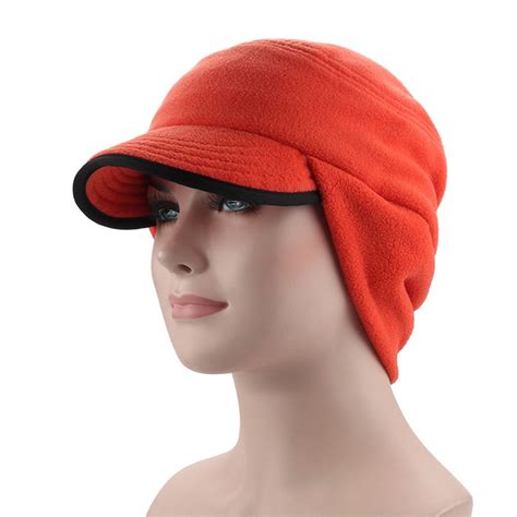Mens Winter Fleece Earflap Cap With Visor Orange Ebay