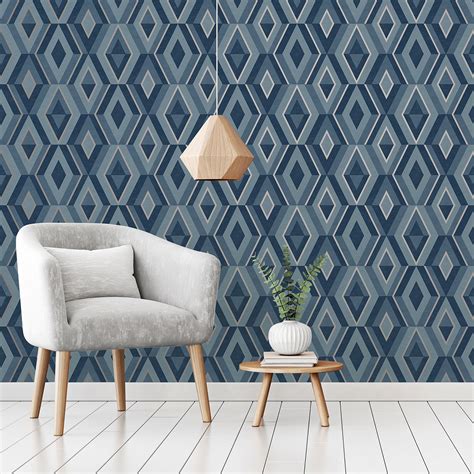 Fd42608 Shard Blue Geometric Wallpaper By Fine Decor